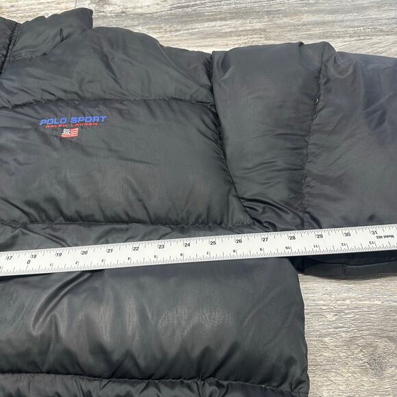 Vintage 90s Polo Sport Ralph Lauren Black Blue Mens XL Zip Up Down Puffer Jacket - Picture 6 of 13